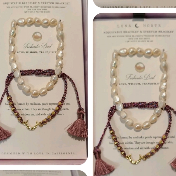 2 PCS LUNA NORTE MOTHER OF PEARL GEMSTONE BRACELETS ONE STRETCH MOTHER OF PEARL - Picture 2 of 11